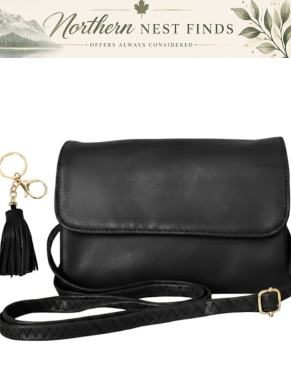 PU Leather Small Crossbody Bag Tassel Keychain Adjustable Strap